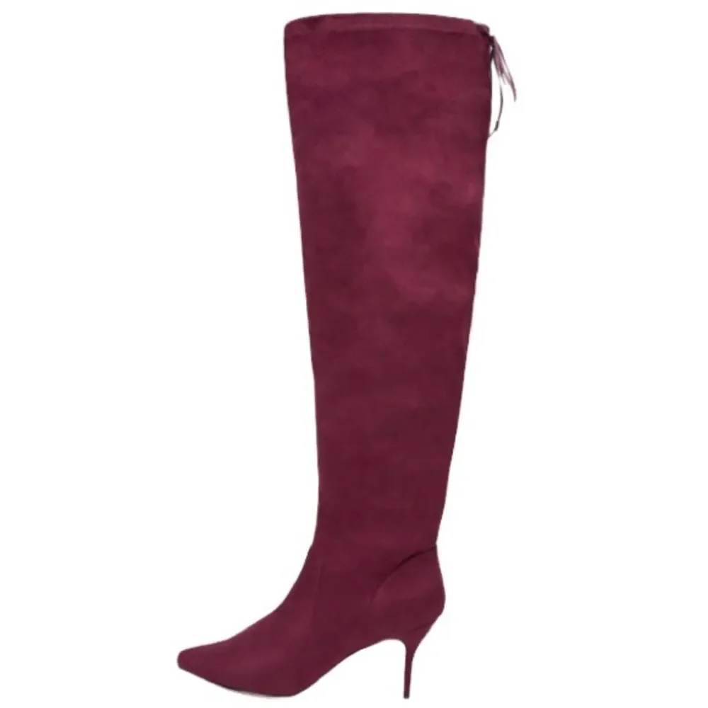 Eloquii Over the Knee Boots Burgandy Faux Suede Sz 7W